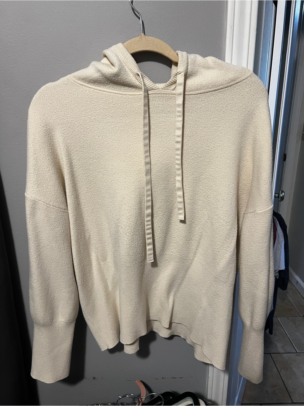 Cream Hooded Knit Pullover Sweater - Women's Top